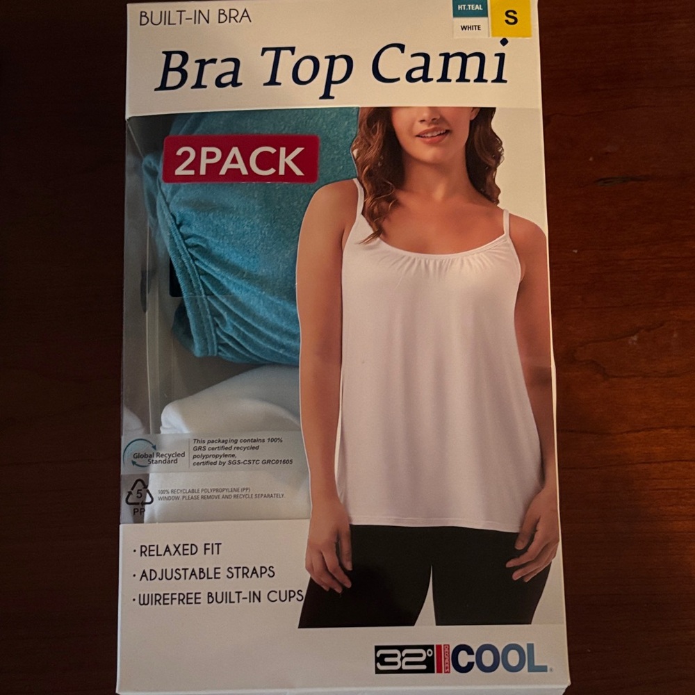 32 Degrees Cool Women's Bra Top Cami 2-Pack - White and Teal